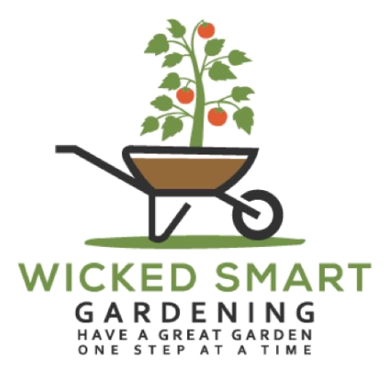 Wicked Smart Gardening logo with a tomato plant growing from a wheelbarrow